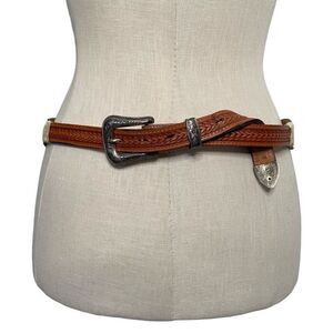 Nocona Leather Belt 45” Braided Horsehair Scallop Silver Buckle Western Cowboy